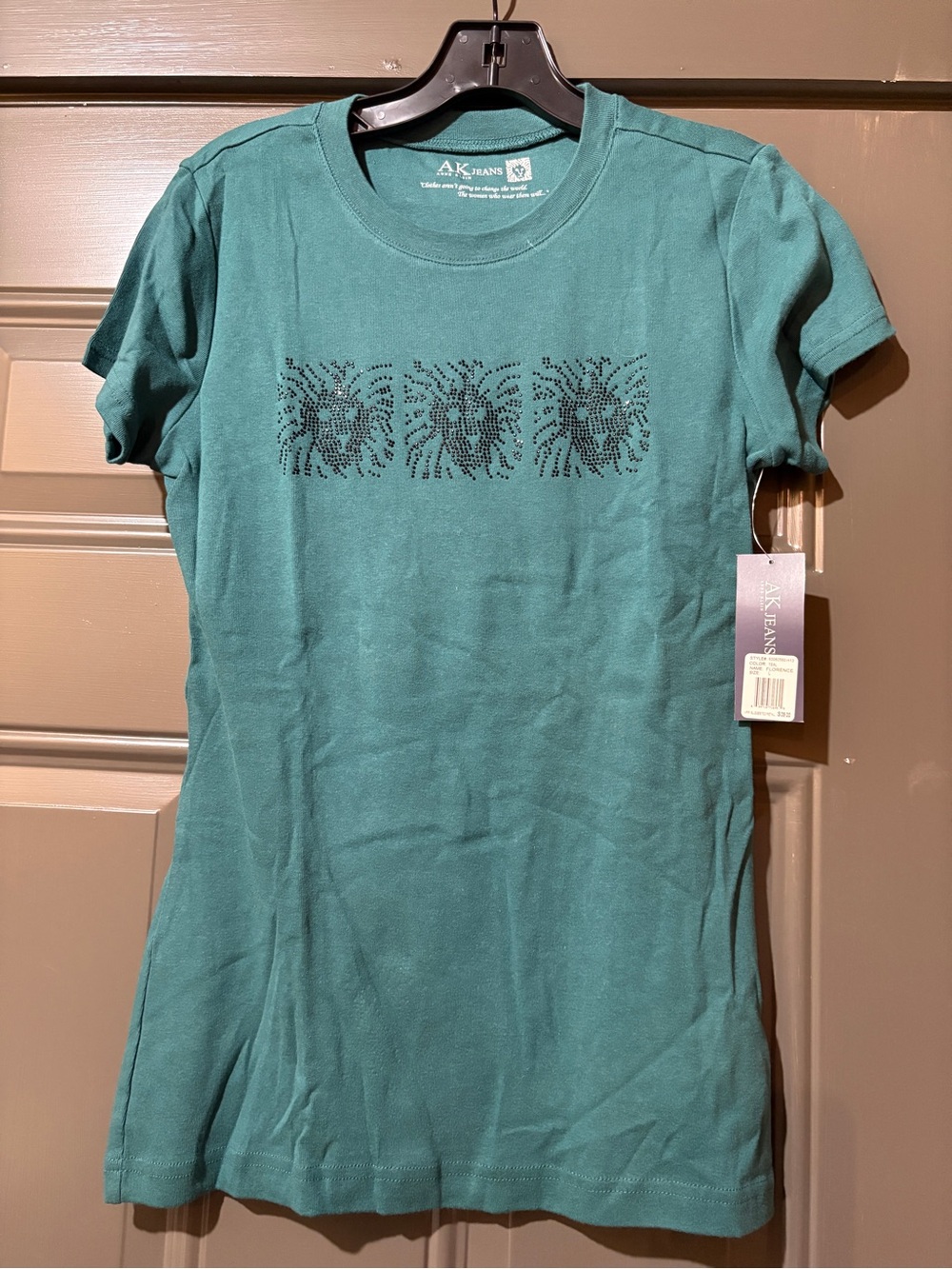 AK Jeans Women's Teal Short-Sleeve Rhinestone Tee